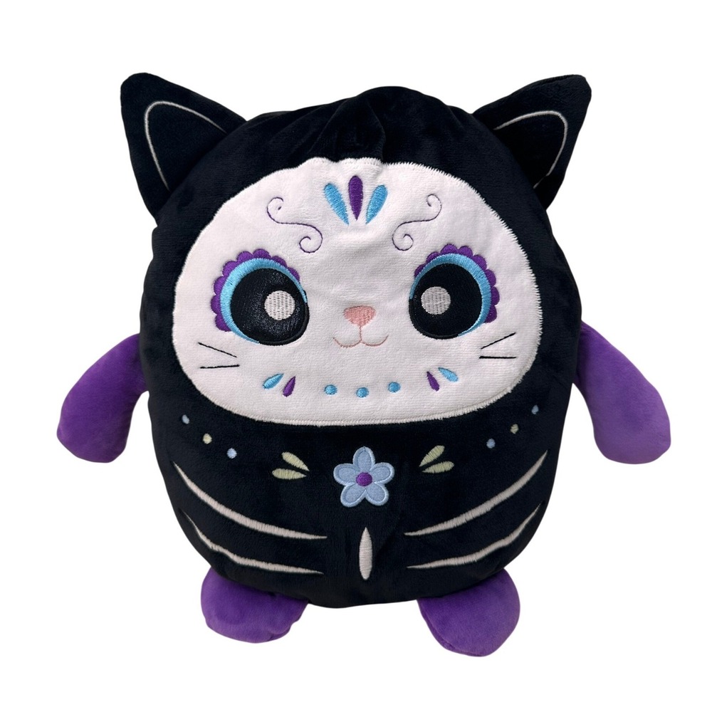 Linzy Plush Day of the‎ Dead Skeleton Cat Sugar Skull Black Purple Kids Toy 14"